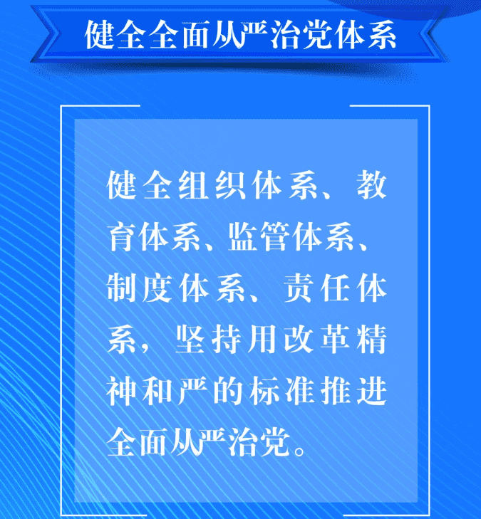 八、要健全全面从严治党体系。健全组织体系、教育体系、监管体系、制度体系、责任体系，坚持用改革精神和严的标准推进全面从严治党。.png