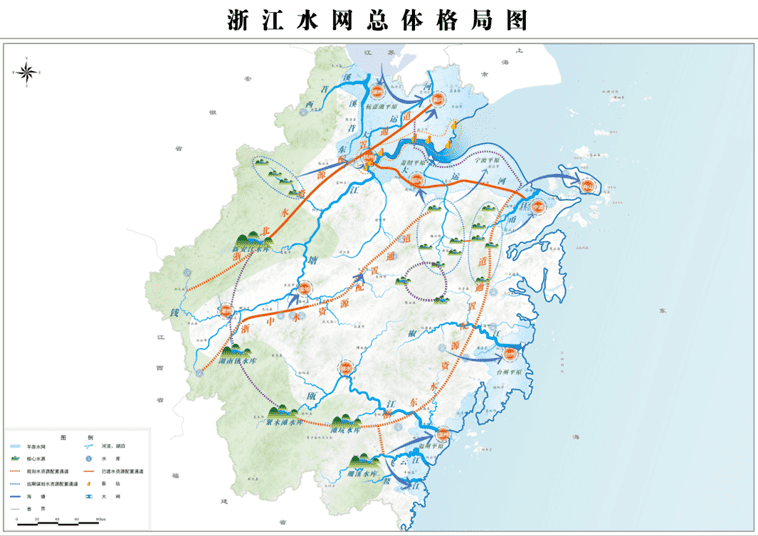 浙江水网总体格局图_含浙东水资源配置通道工程线路图.png